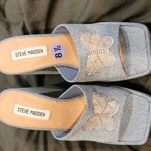 Steve Madden Blue Denim Platform Heels with Sheer Mesh Butterfly Size 8.5M New